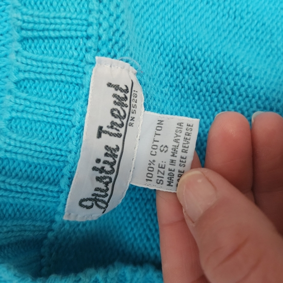 Vintage Justin Trent Turquoise Cable Knit Vneck Sweater Vest Size Small - Picture 5 of 6